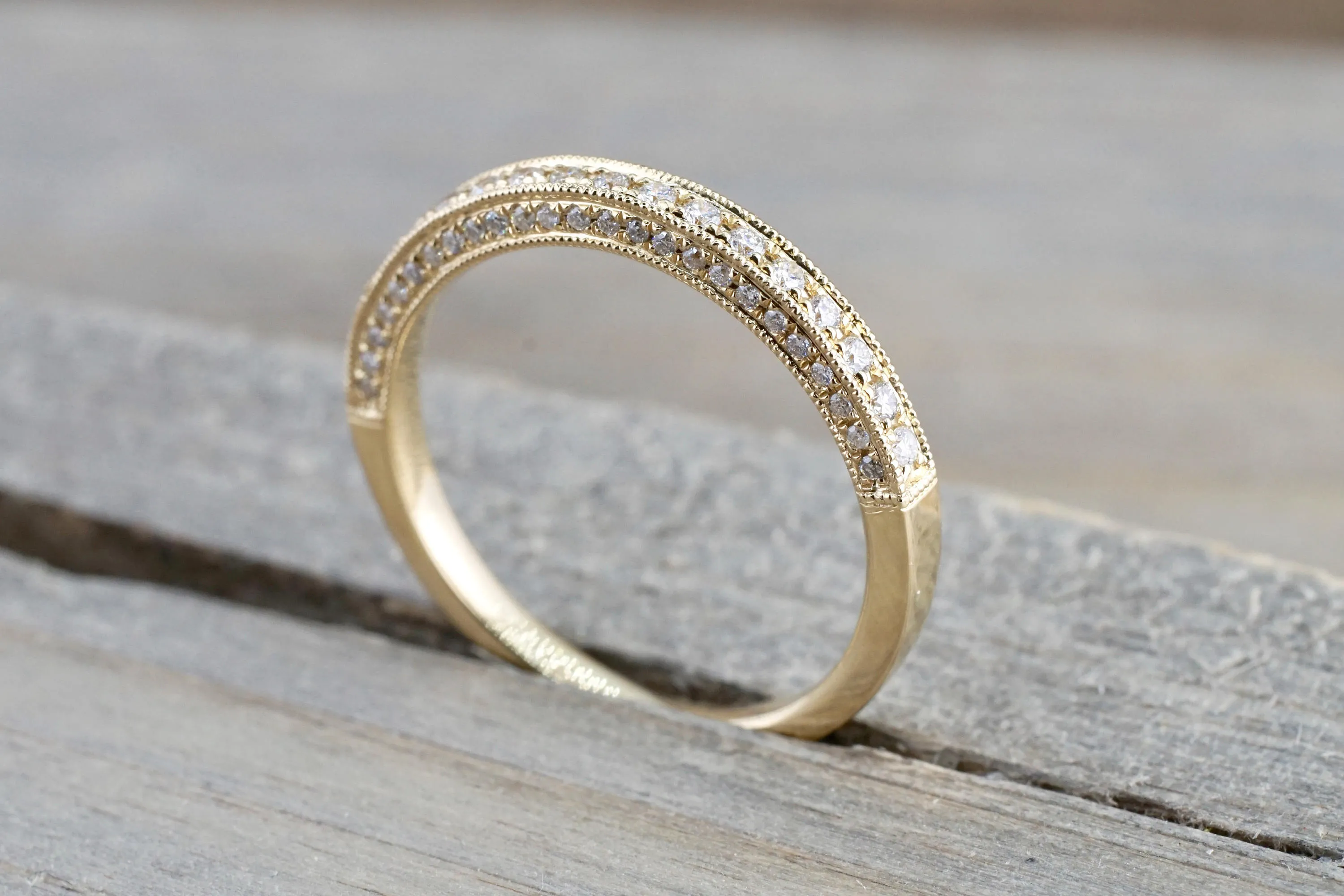 14k Yellow Gold Round Cut Diamond 3 Face Stackable Ring Band Wedding Promise Love