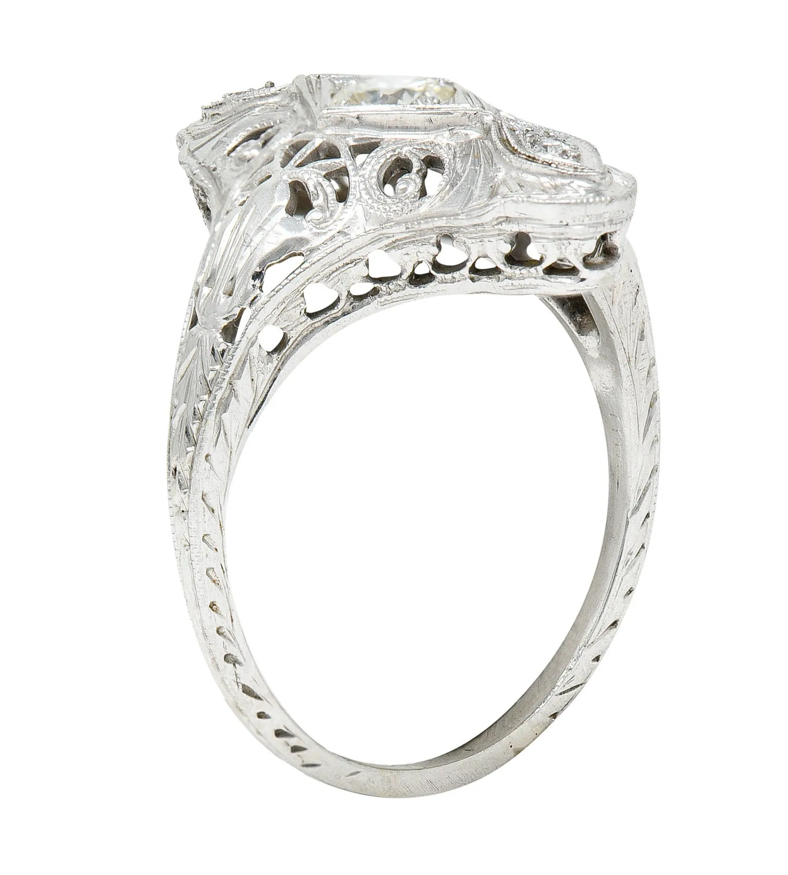 1920's Art Deco 0.30 CTW Diamond 18 Karat White Gold Lotus Dinner Ring