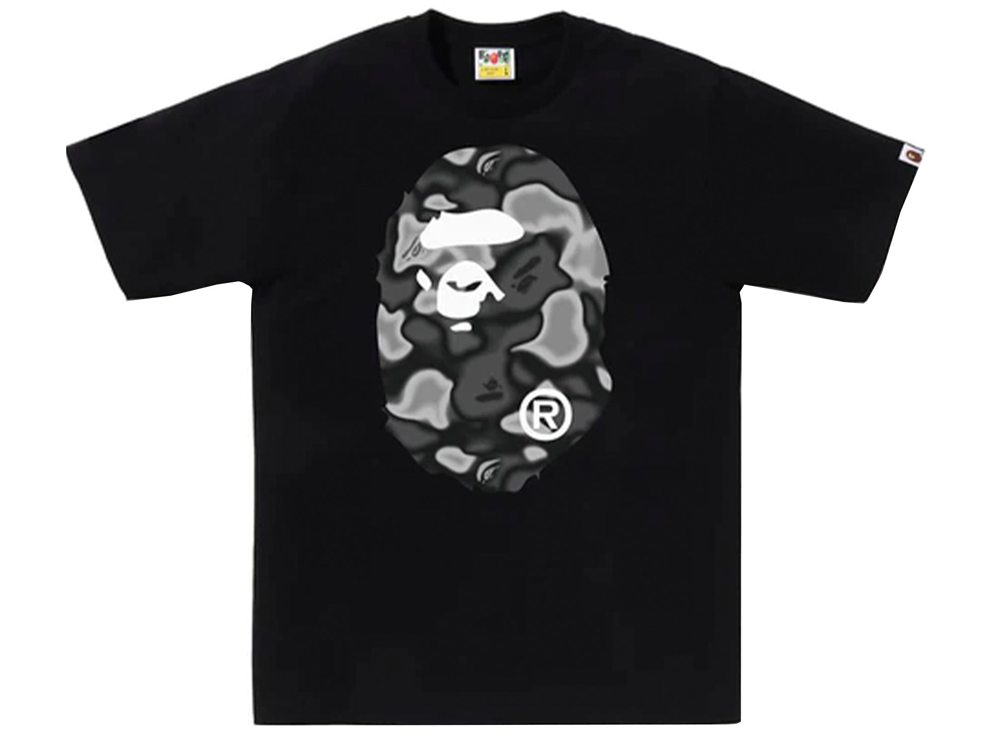 A Bathing Ape Liquid Camo Big Head Ape Tee in Black xld