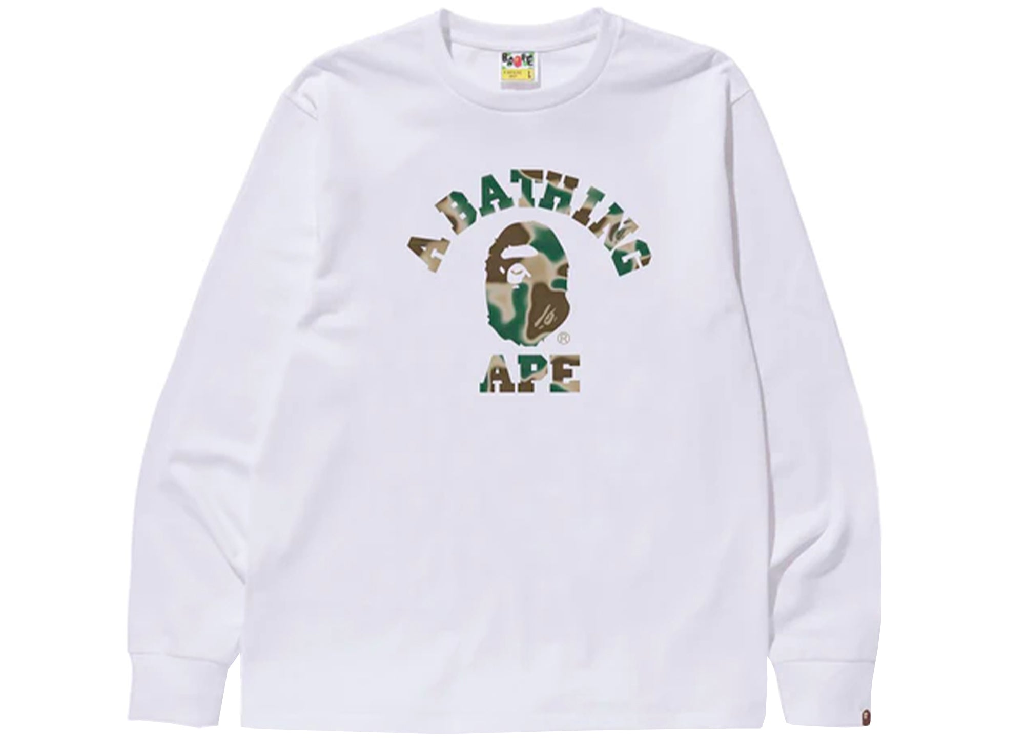 A Bathing Ape Liquid Camo College L/S Tee in White xld