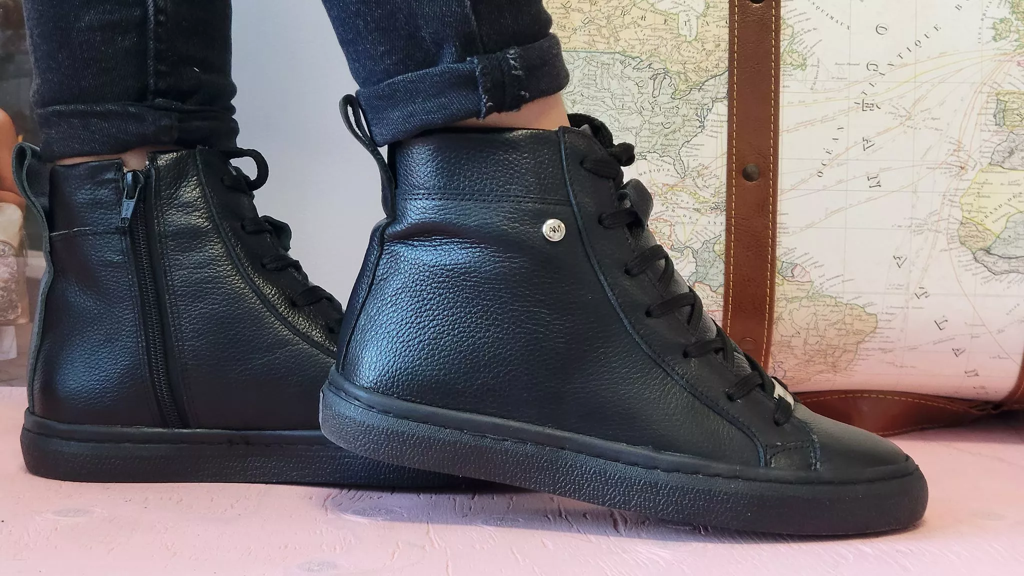 All Black Leather high top sneaker