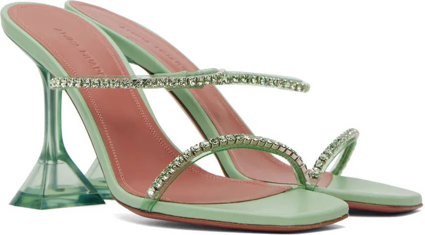 Amina Muaddi Green Gilda Slipper 95 Heeled Sandals