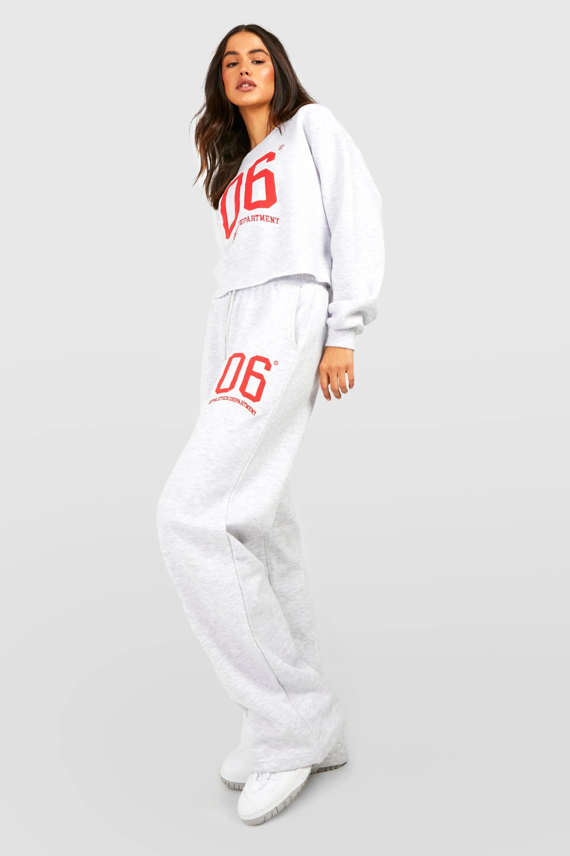 Applique Slogan Slouchy Sweater Straight Leg Tracksuit