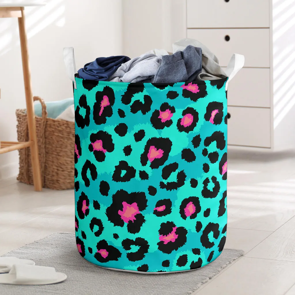 Aqua Cheetah Laundry Basket