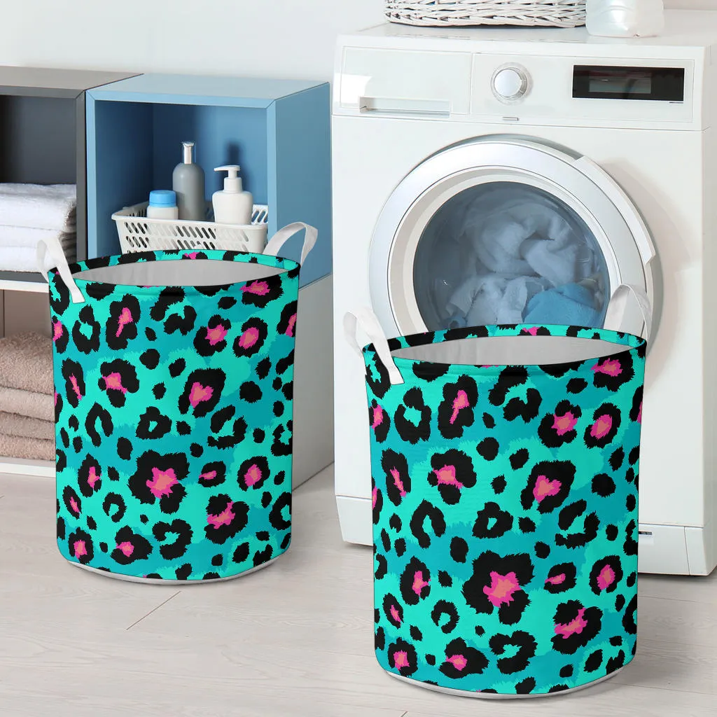 Aqua Cheetah Laundry Basket