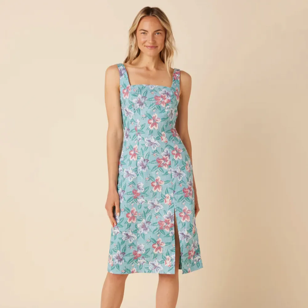 Banzai Biscus Square Neck Dress - Shore Blue