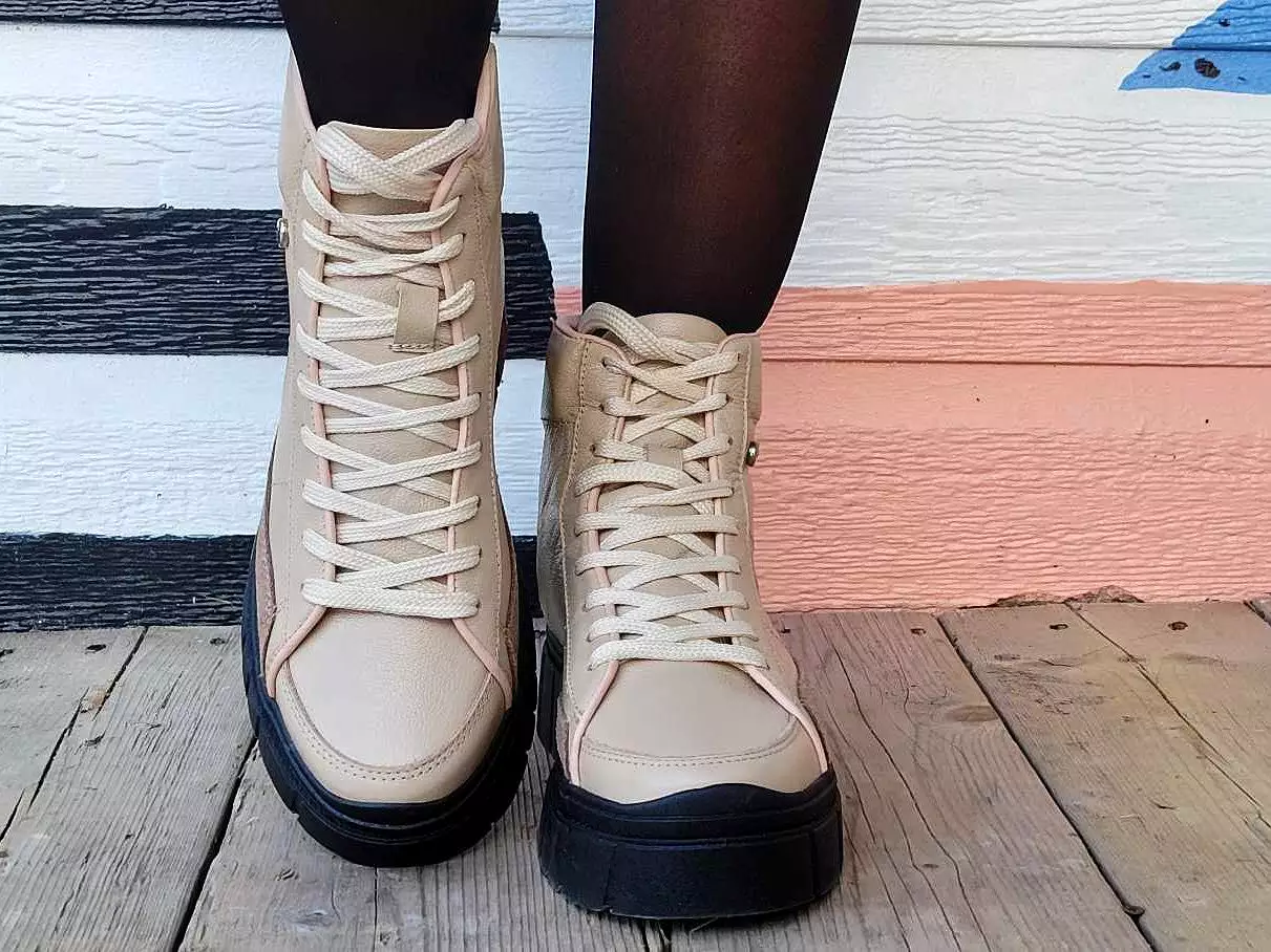 Beige Leather high top sneaker