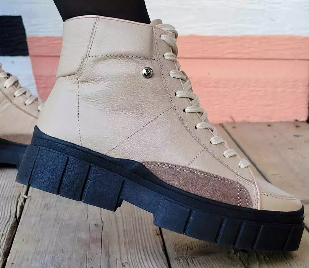 Beige Leather high top sneaker