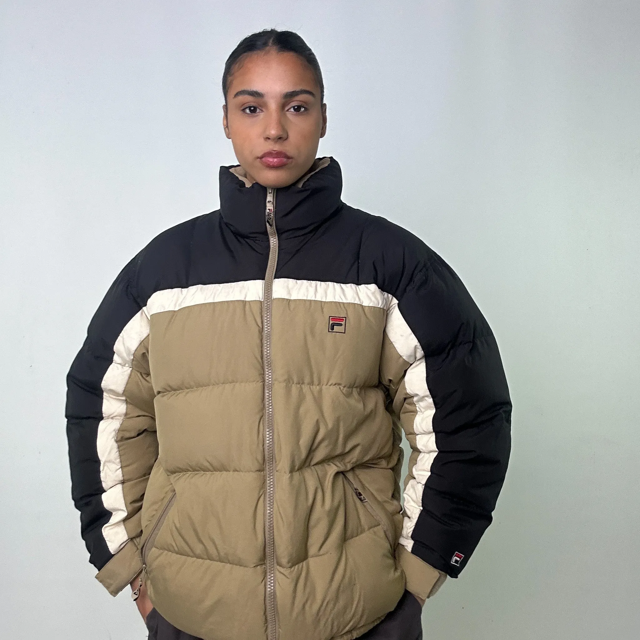 Beige Tan 90s FILA Puffer Jacket Coat (L)