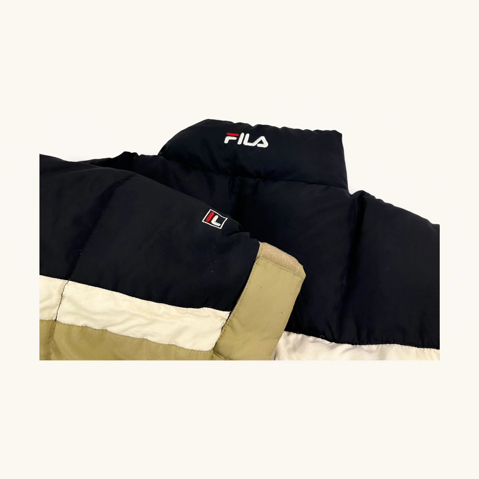 Beige Tan 90s FILA Puffer Jacket Coat (L)