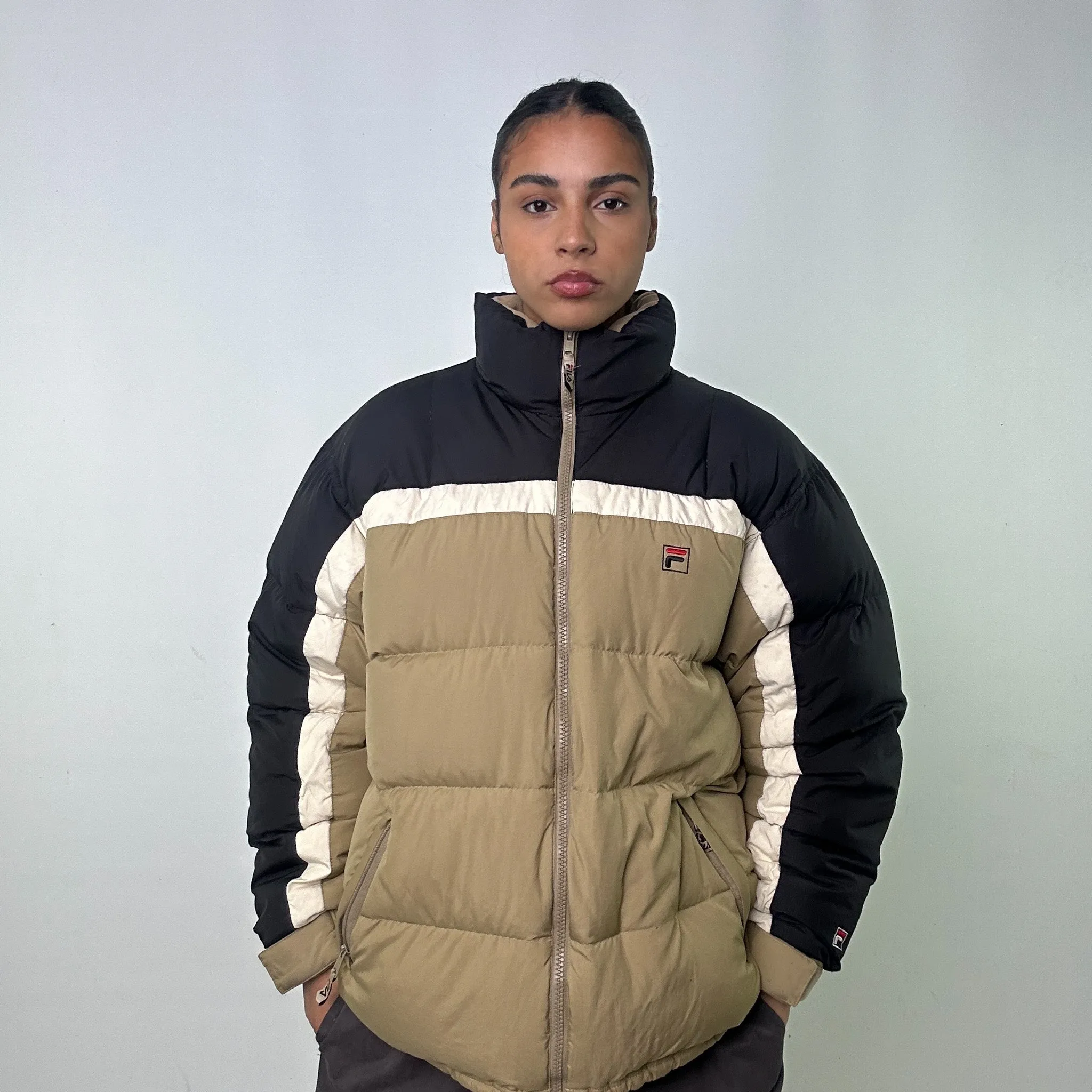 Beige Tan 90s FILA Puffer Jacket Coat (L)