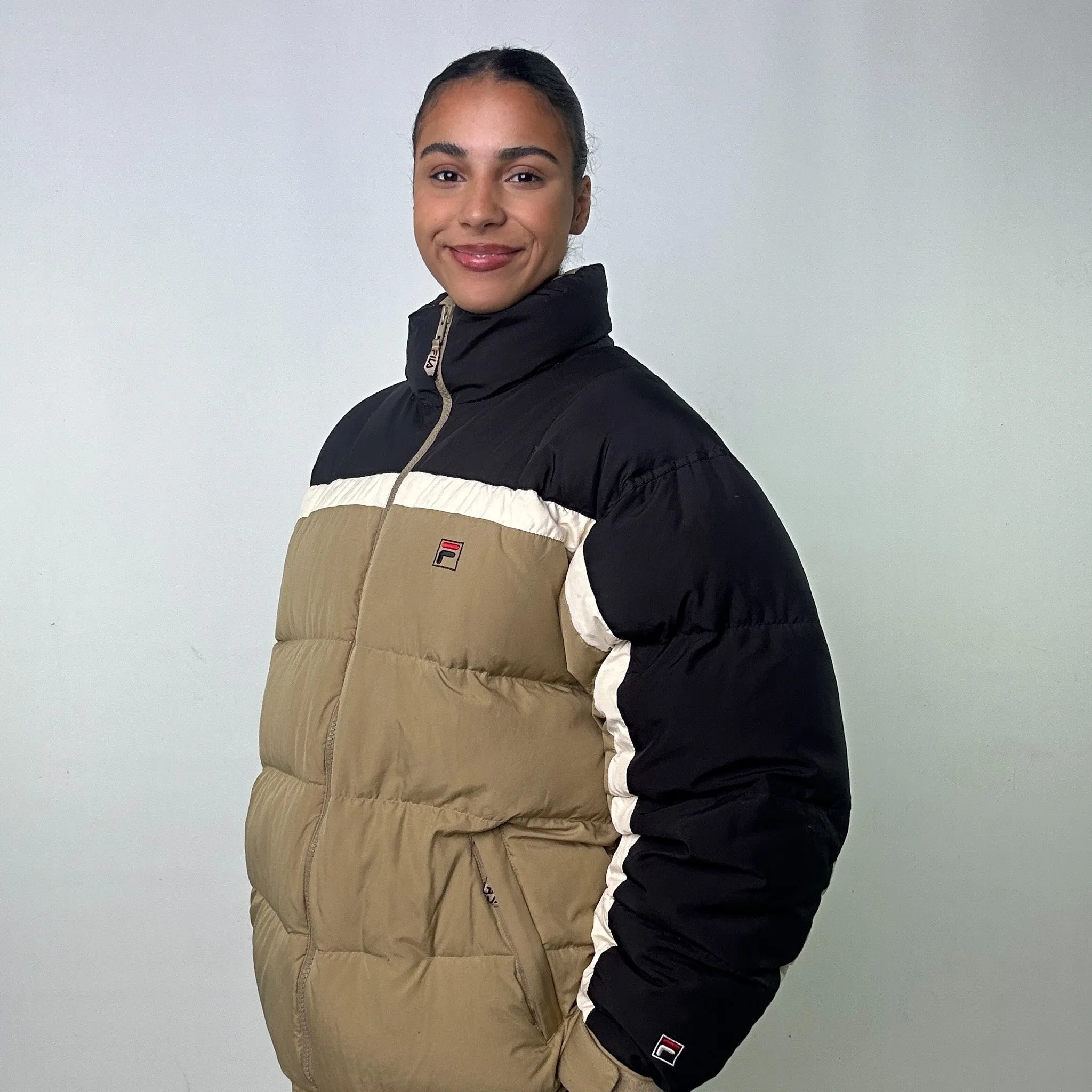 Beige Tan 90s FILA Puffer Jacket Coat (L)