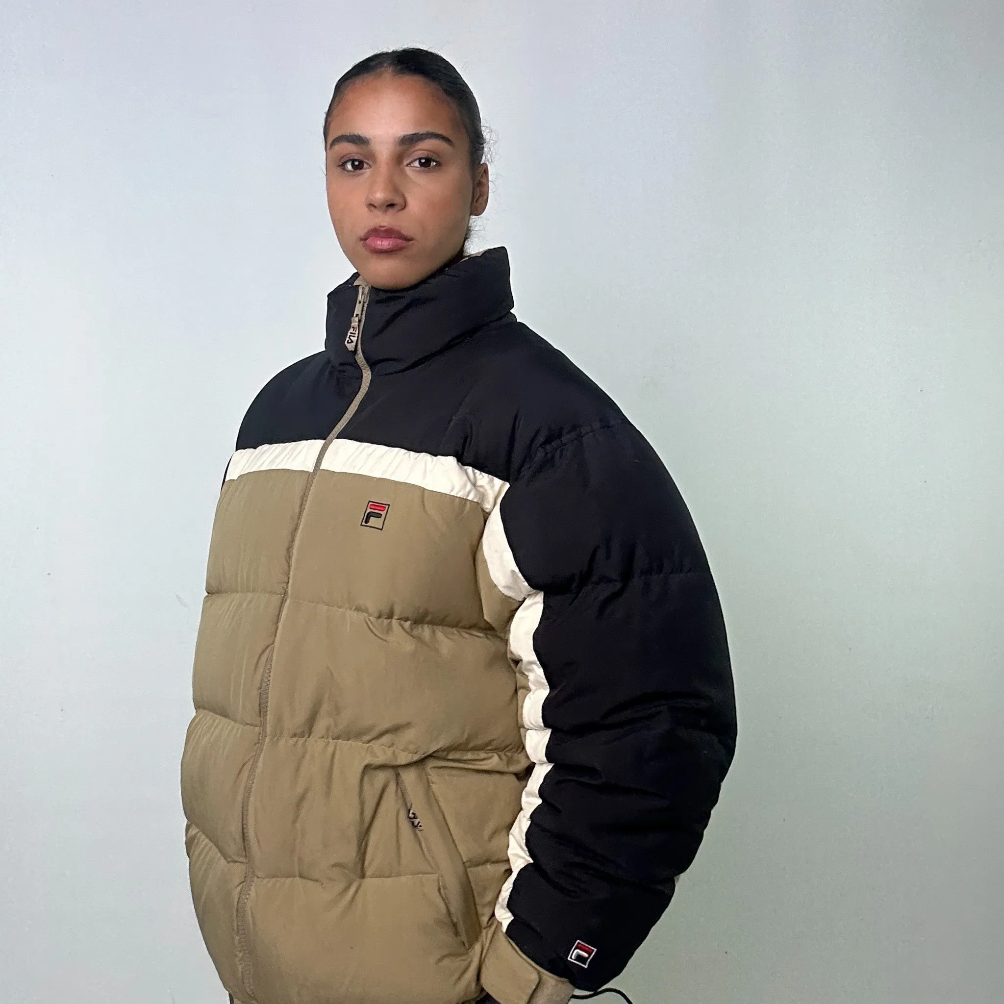 Beige Tan 90s FILA Puffer Jacket Coat (L)