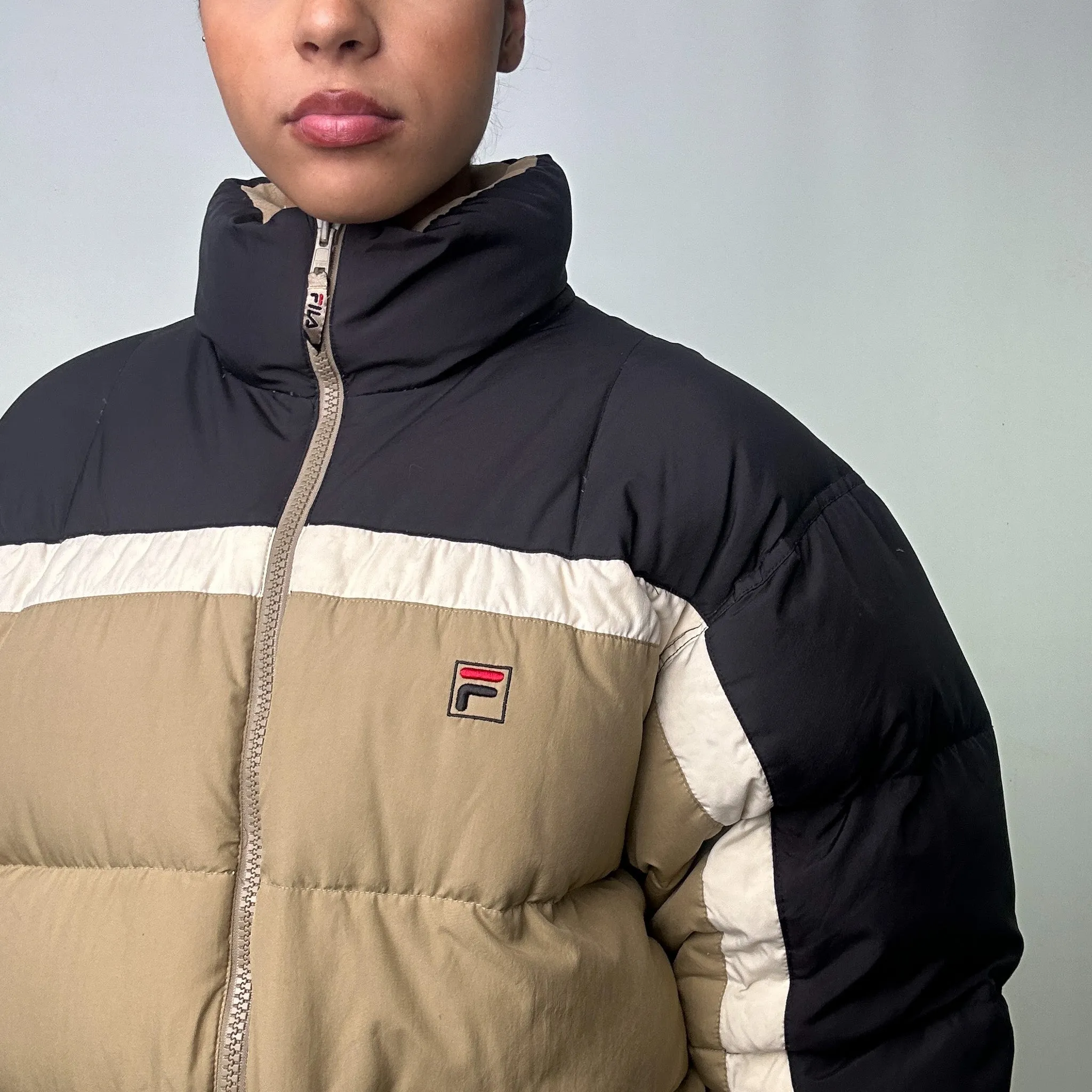 Beige Tan 90s FILA Puffer Jacket Coat (L)