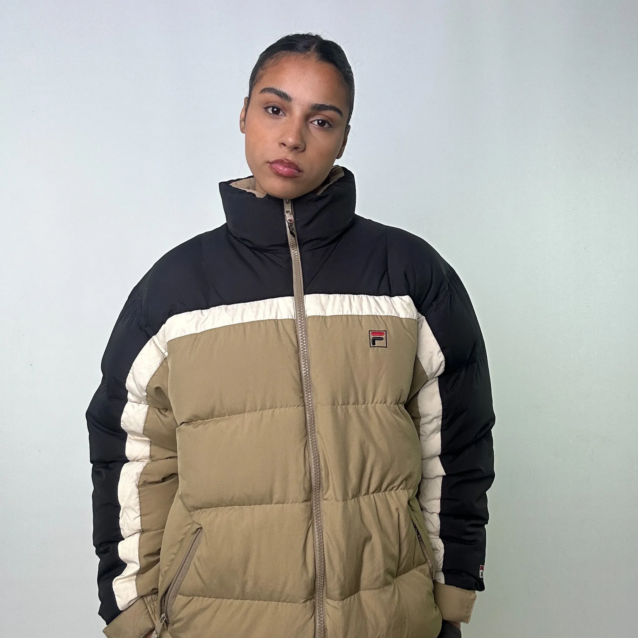 Beige Tan 90s FILA Puffer Jacket Coat (L)