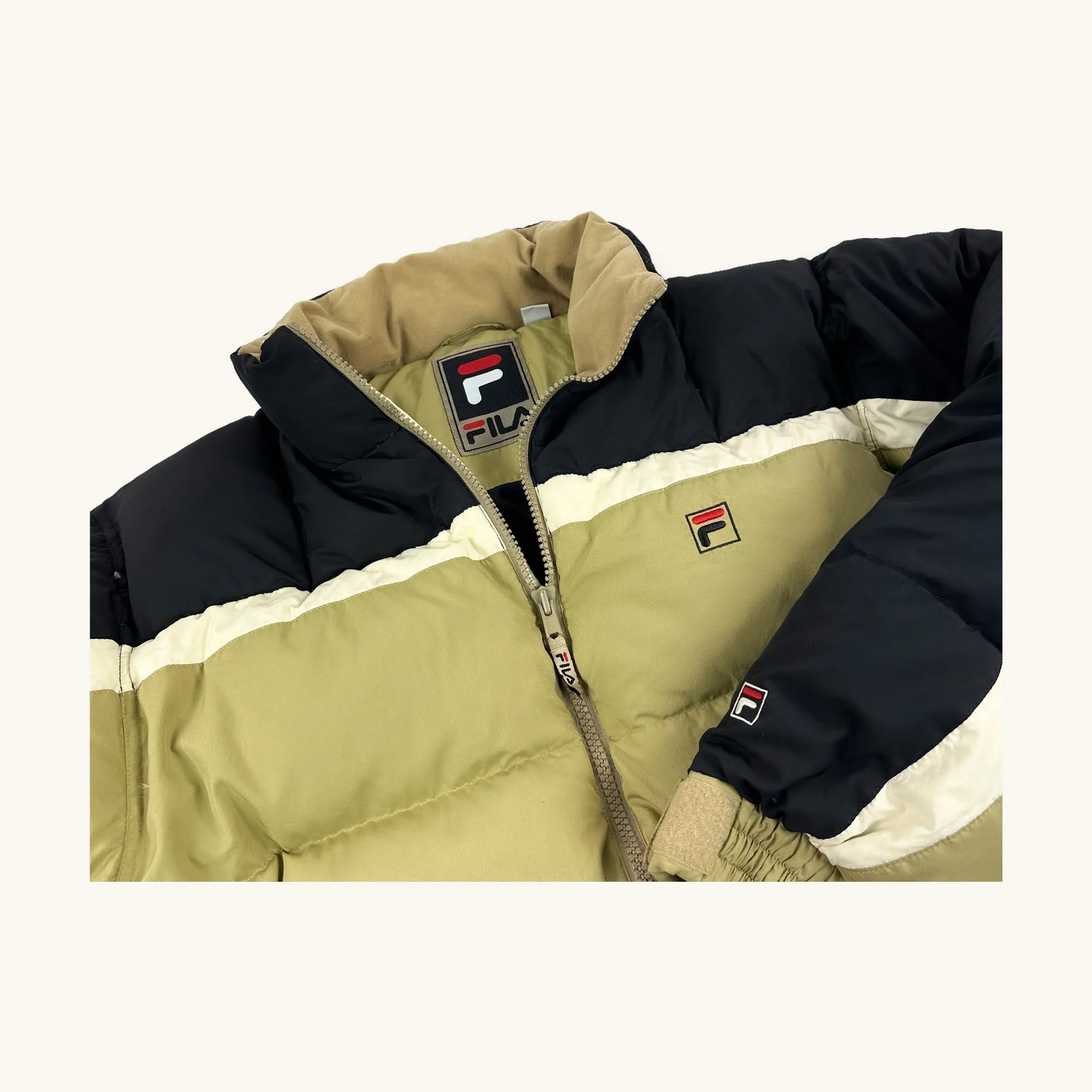 Beige Tan 90s FILA Puffer Jacket Coat (L)