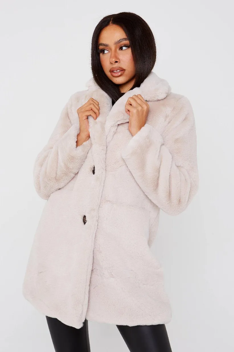 Beige Teddy Faux Fur Coat