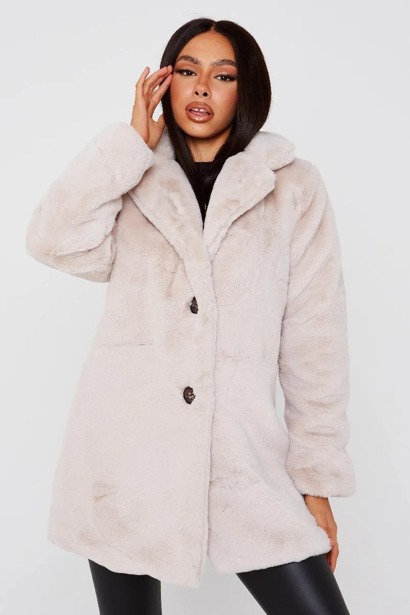 Beige Teddy Faux Fur Coat