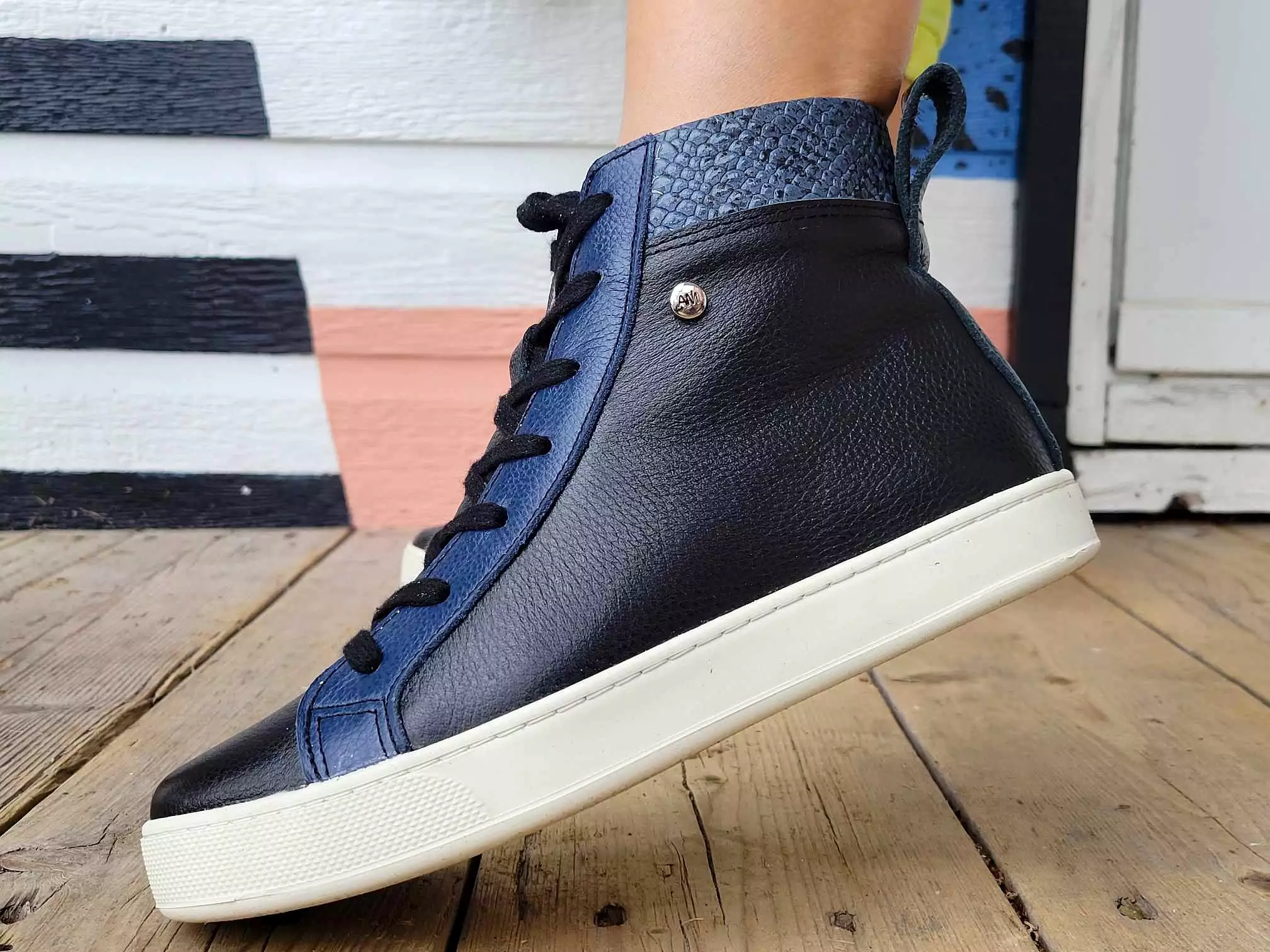 Black & Blue Leather high top sneaker