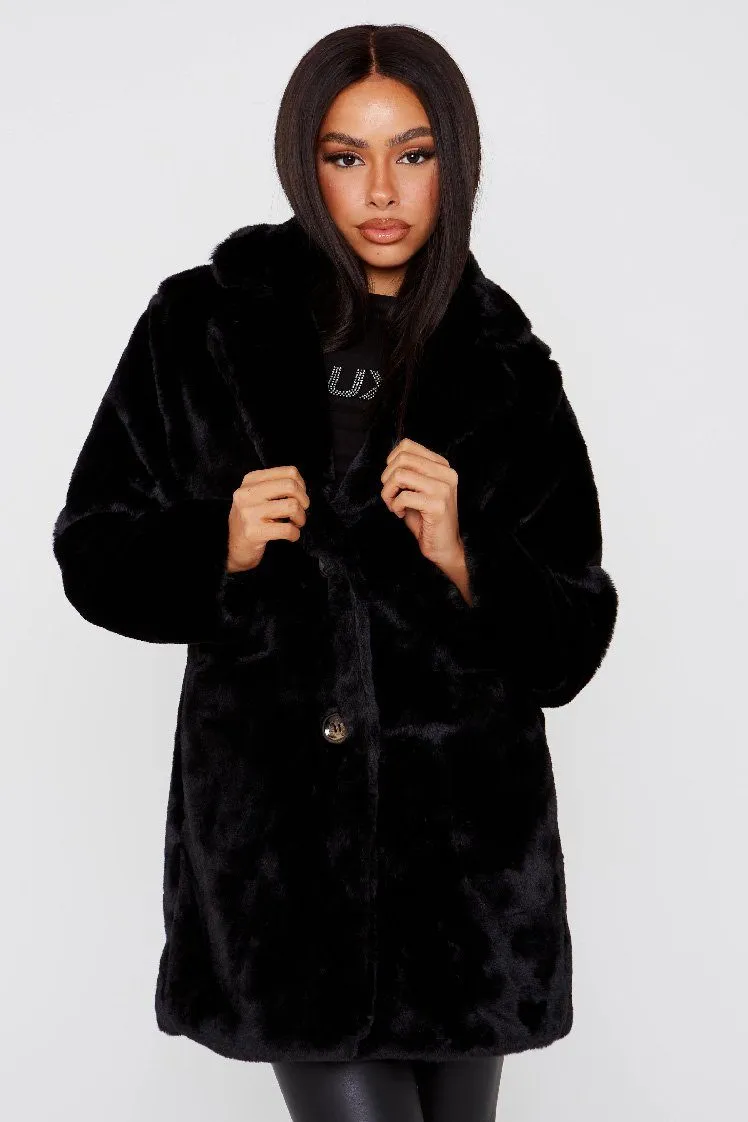 Black Faux Fur Teddy Coat