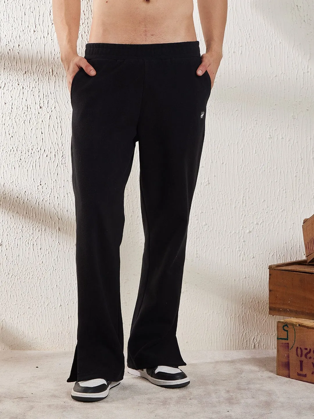 Black Polar Fleece Boot Cut Joggers