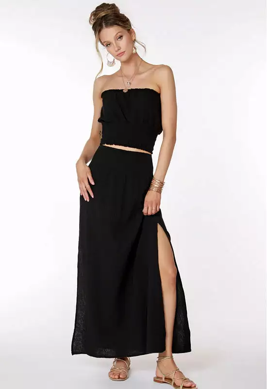 Bobi - Smocked Maxi Skirt Black