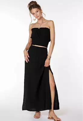 Bobi - Smocked Maxi Skirt Black