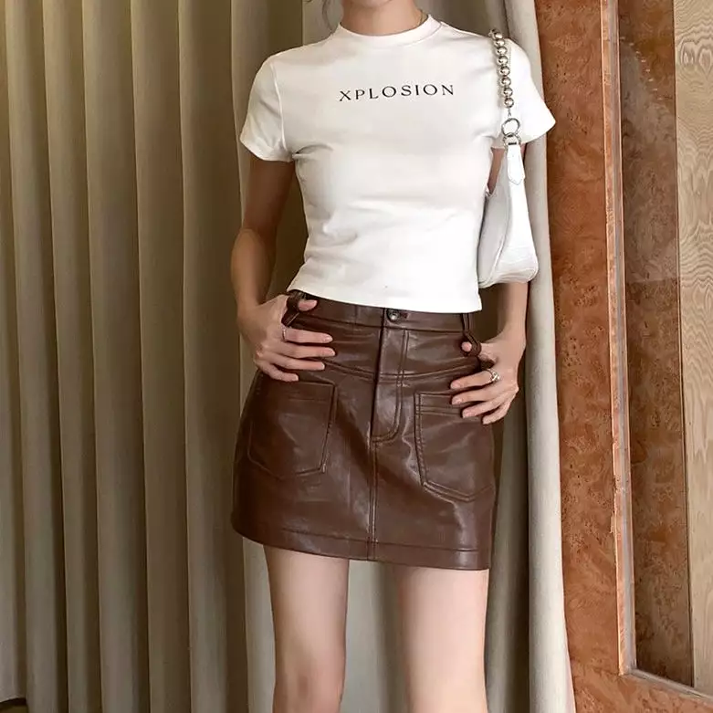 Brown Faux Leather Skirt