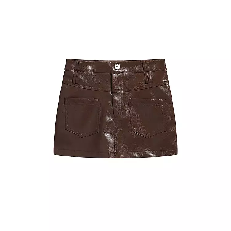 Brown Faux Leather Skirt