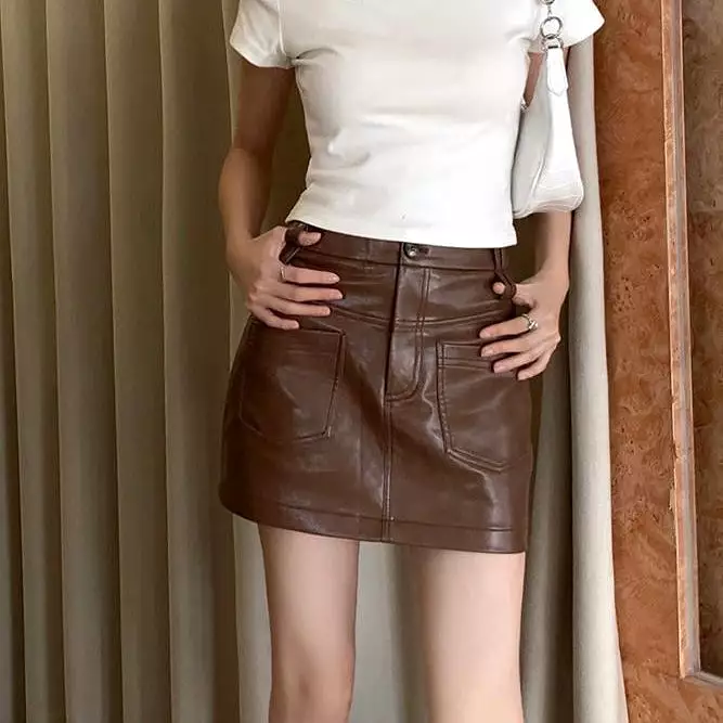 Brown Faux Leather Skirt