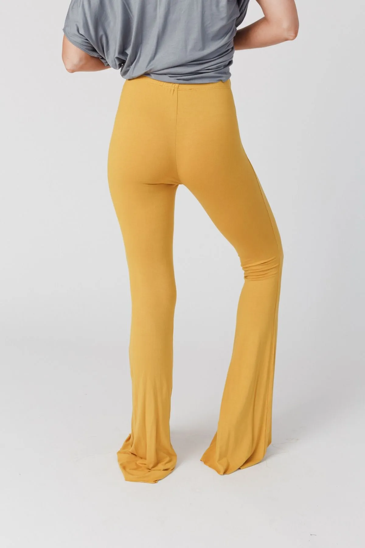 Cher Solid Raw Edge Flare Pant - Mustard Yellow