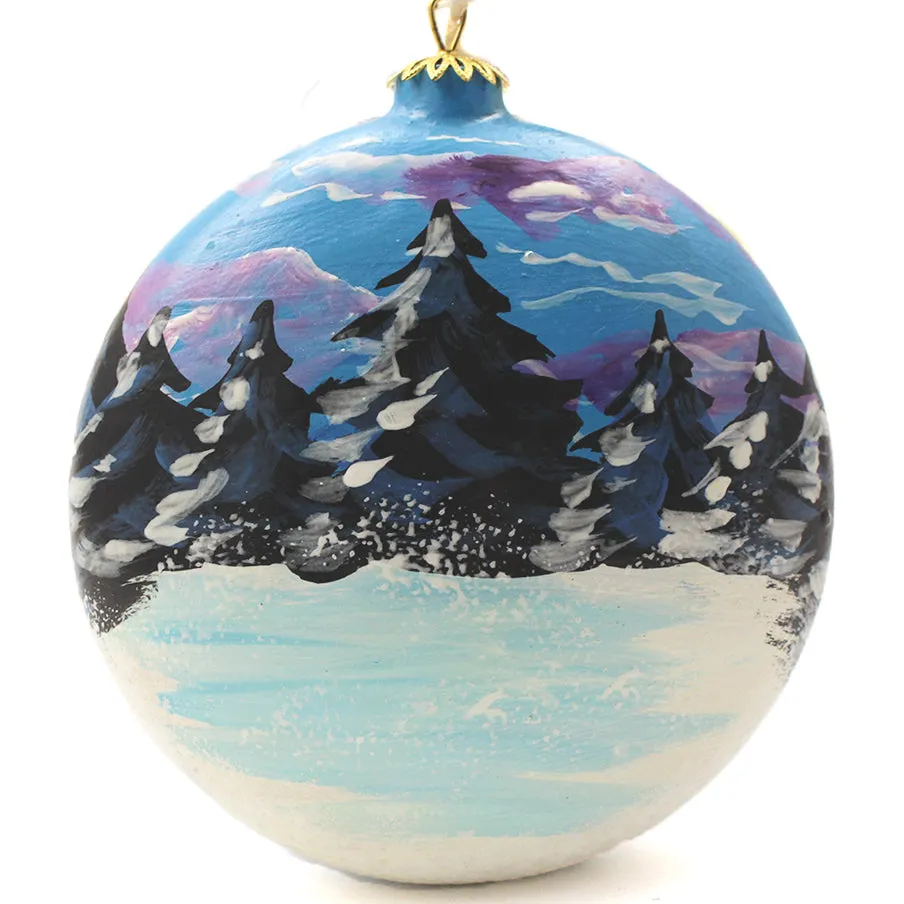 Church with Sleigh Large Round Ceramic Ornament