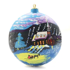 Church with Sleigh Large Round Ceramic Ornament