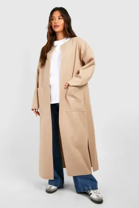 Collarless Maxi Wool Look Coat