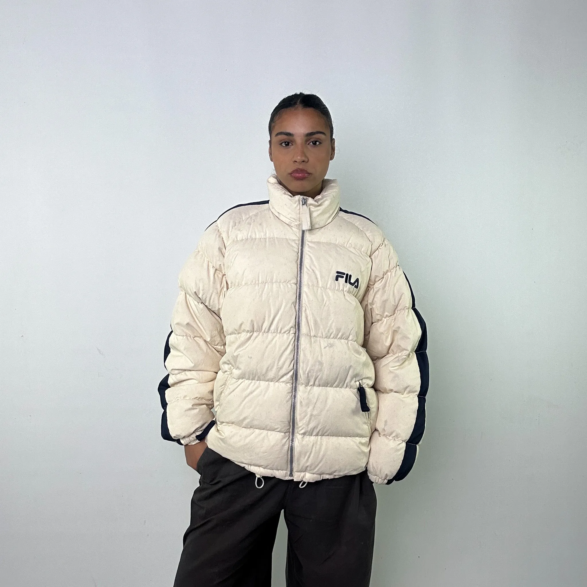 Cream 90s FILA Puffer Jacket Coat (M)