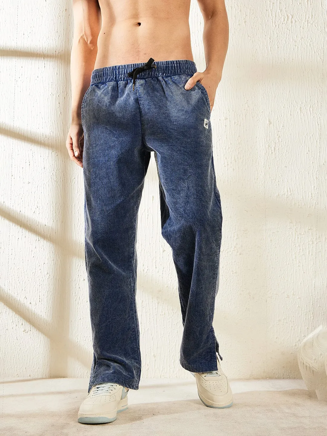 Denim Washed Cord Boot Cut Trackpants