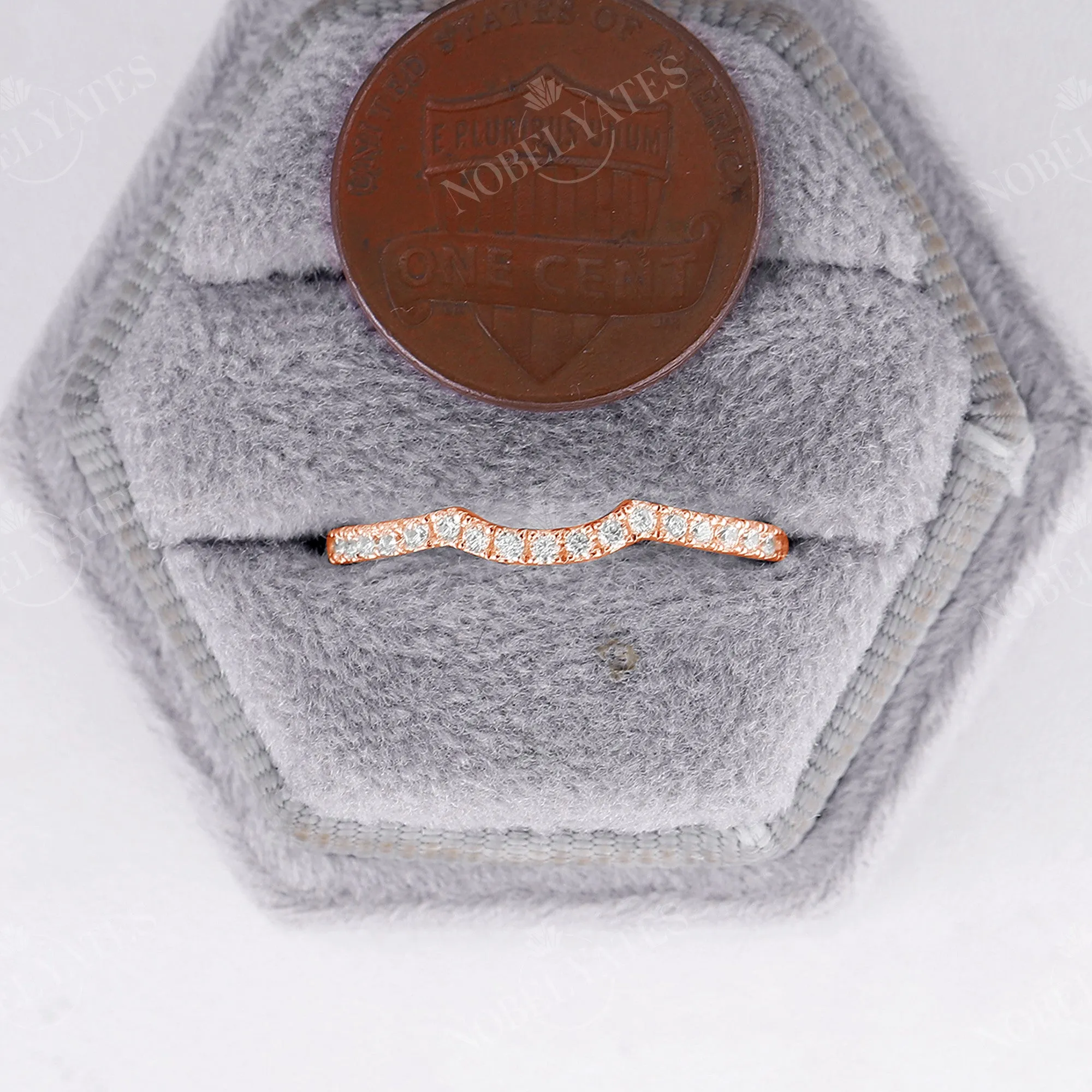 Diamond & Moissanite Curved Pave Matching Wedding Band Rose Gold