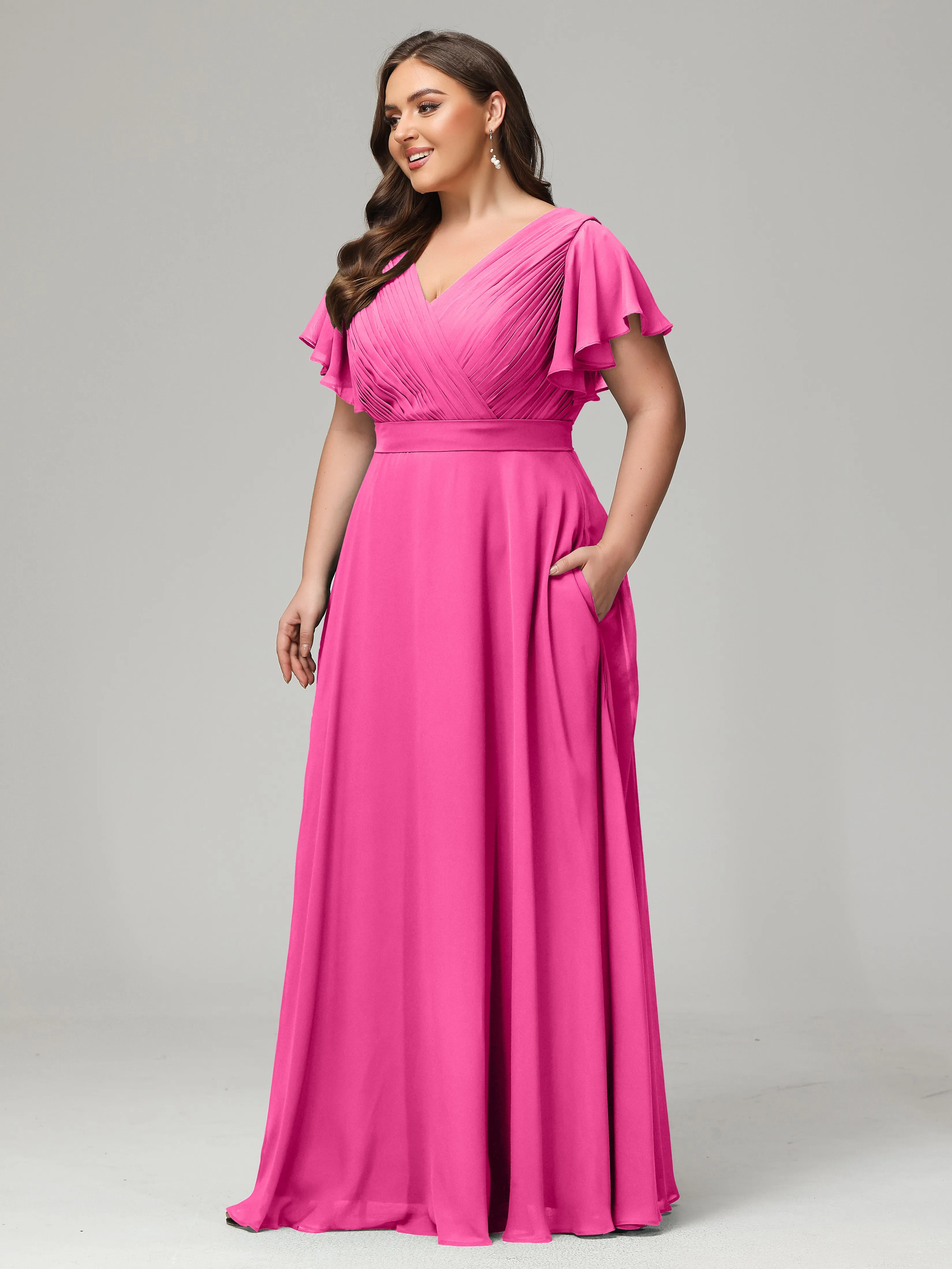 Dos en V Manches Courtes Mousseline Robes Demoiselle d'Honneur Grande Taille