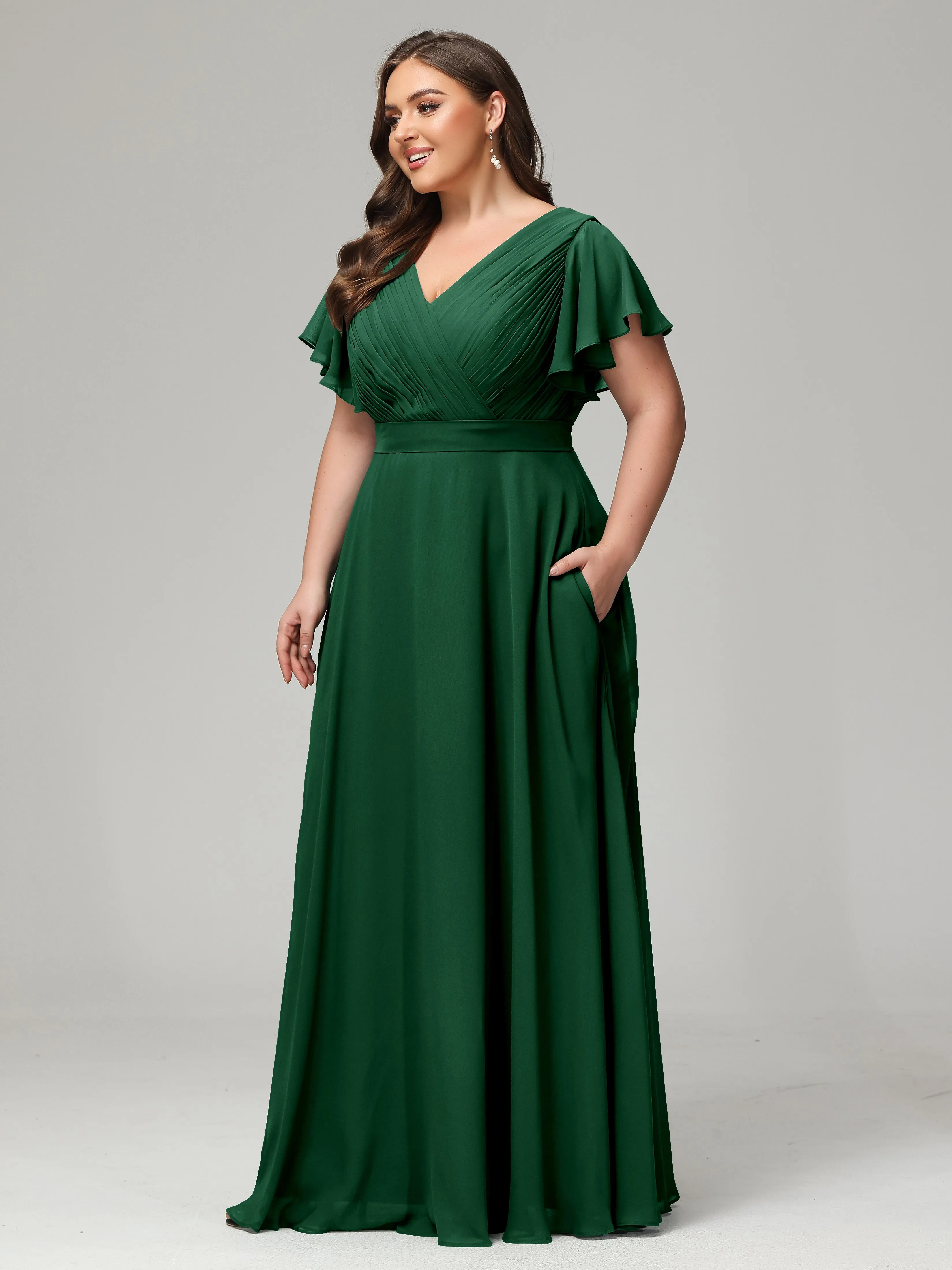 Dos en V Manches Courtes Mousseline Robes Demoiselle d'Honneur Grande Taille