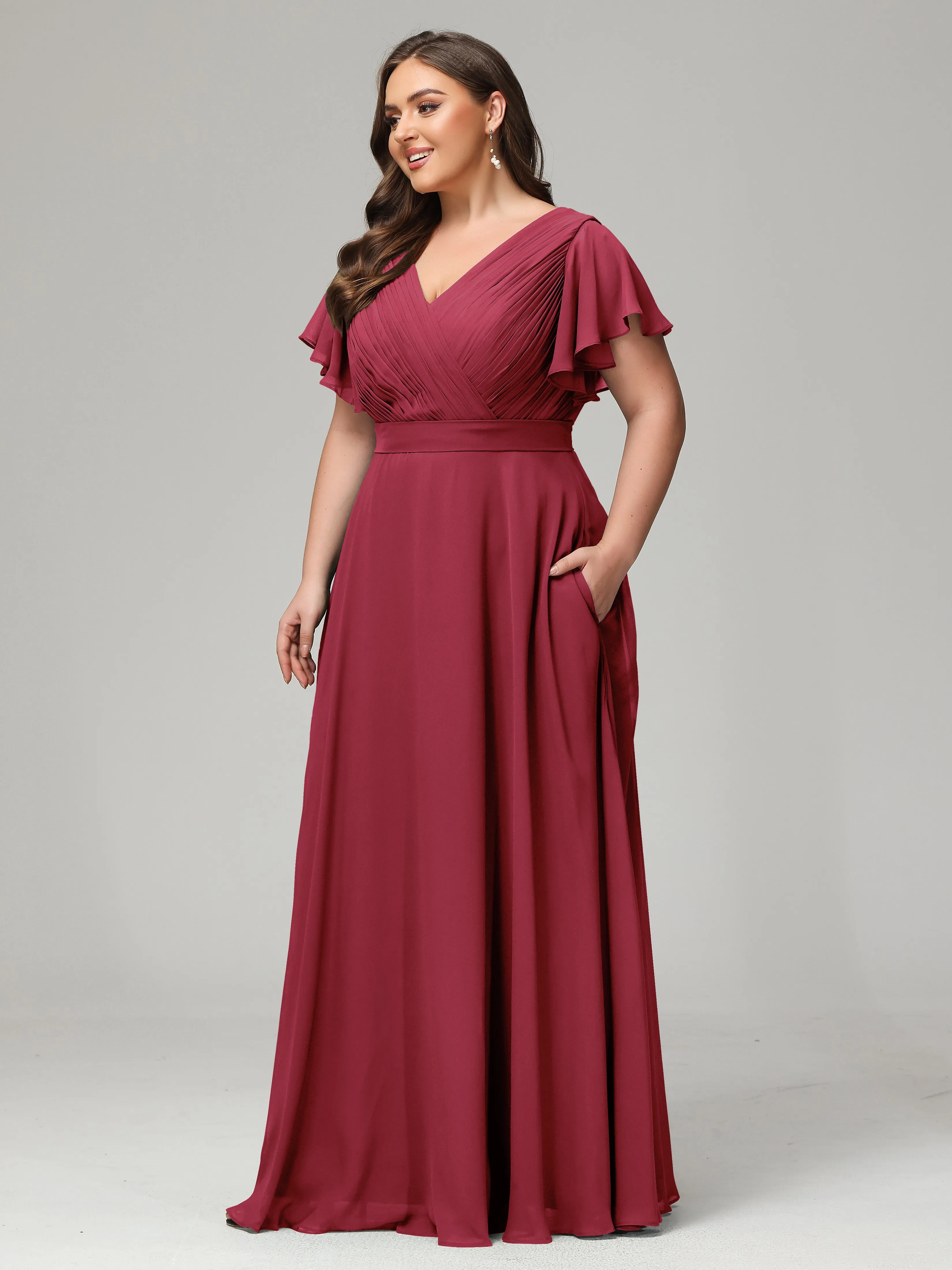 Dos en V Manches Courtes Mousseline Robes Demoiselle d'Honneur Grande Taille