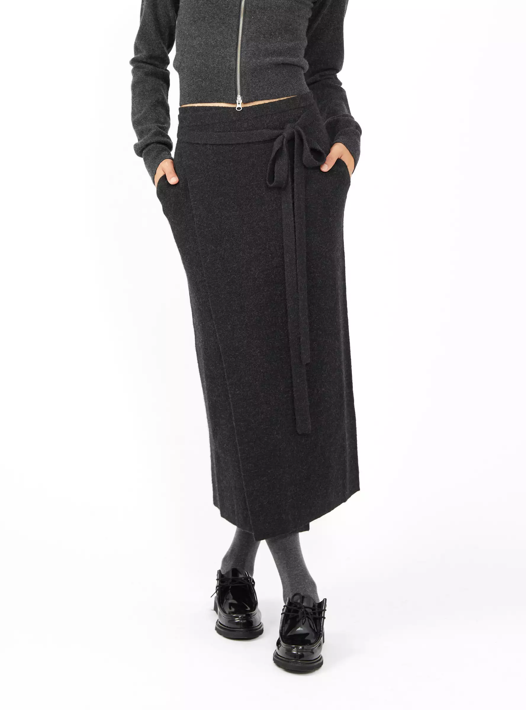 Double Knit Apron Skirt Black Melange