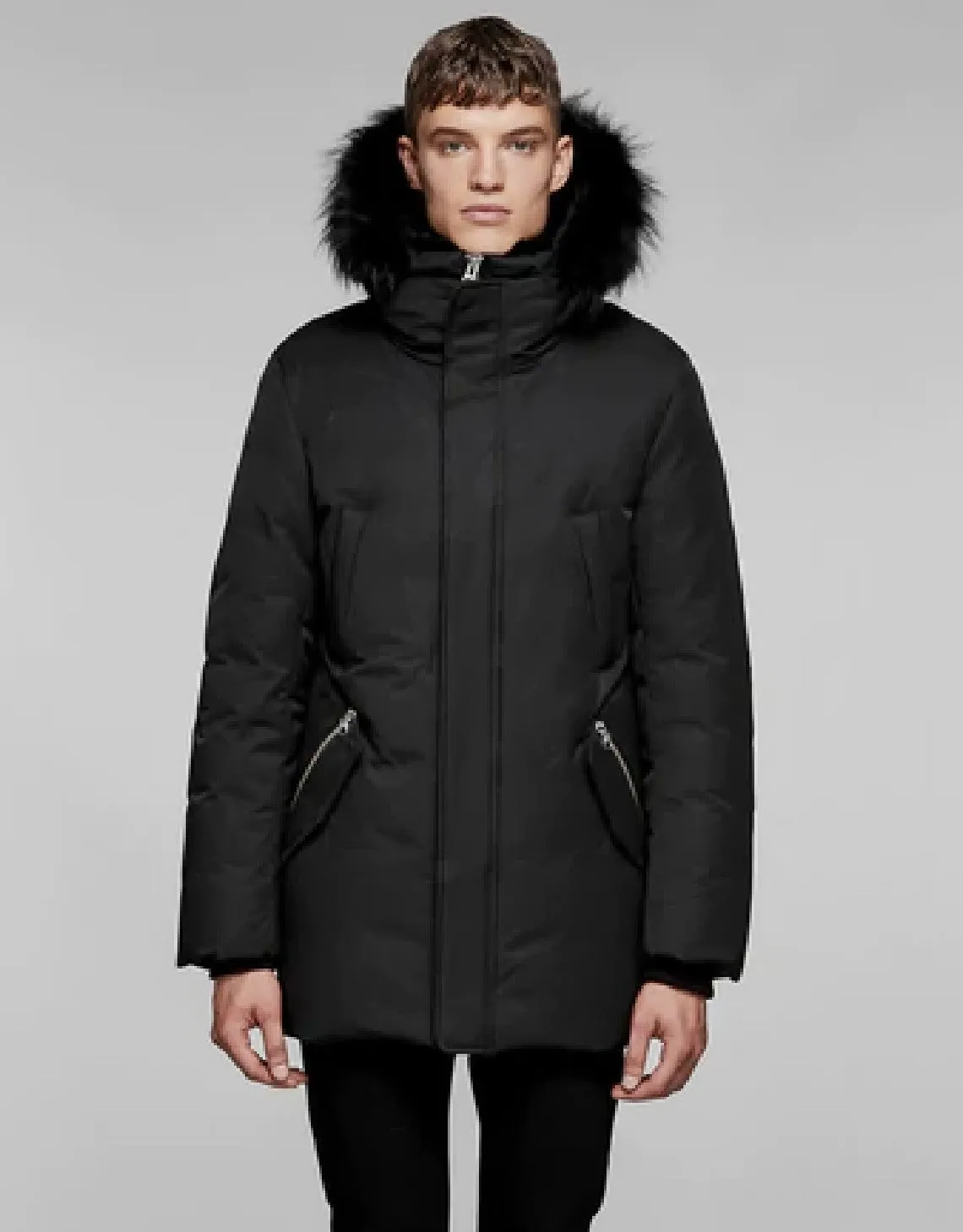 Edward-b Hip Length Down Winter Parka With Fur Black