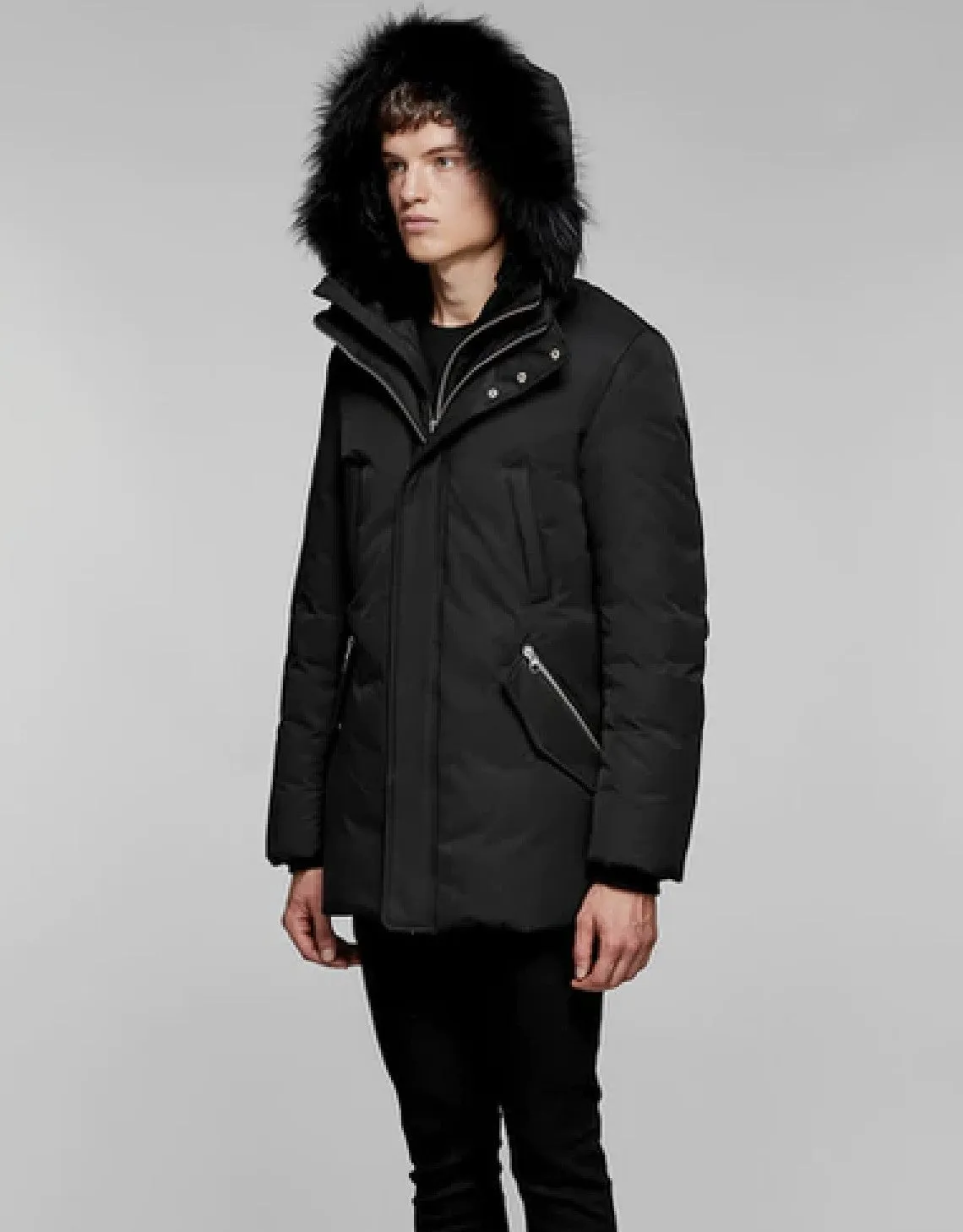 Edward-b Hip Length Down Winter Parka With Fur Black