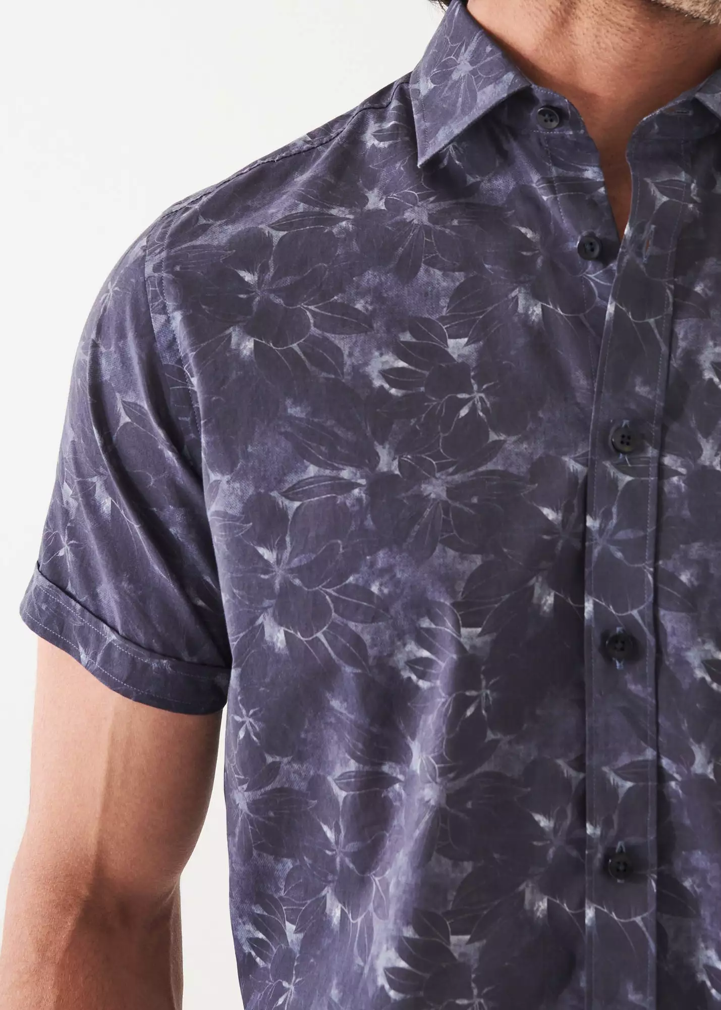 FADED FLORAL PRINT COTTON SHORT SLEEVE SHIRT