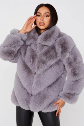 Five Row Faux Fur Grey Coat