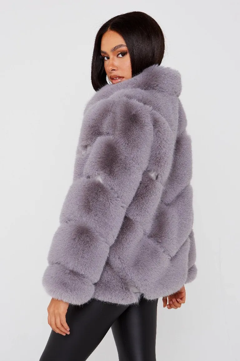 Five Row Faux Fur Grey Coat