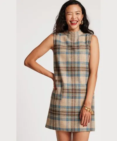 Frances Valentine Ellen Wool Shift Dress Stewart Plaid