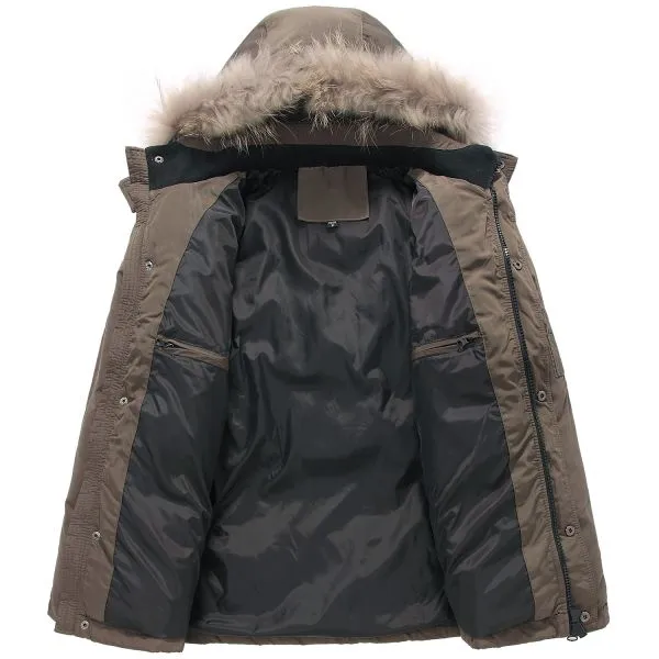 Fur Lined Hooded Winter Parka for Men with Chest Pockets