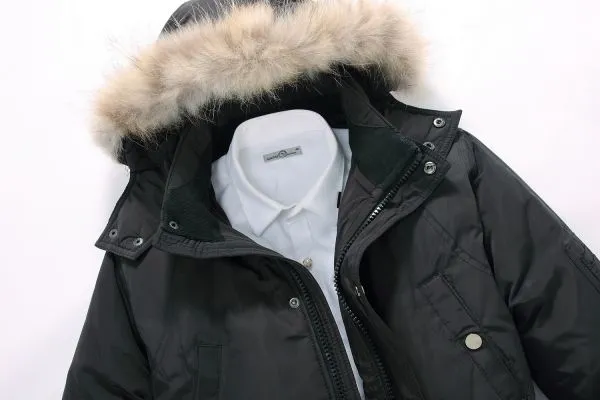 Fur Lined Hooded Winter Parka for Men with Chest Pockets