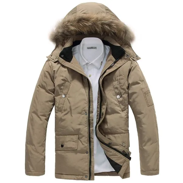 Fur Lined Hooded Winter Parka for Men with Chest Pockets